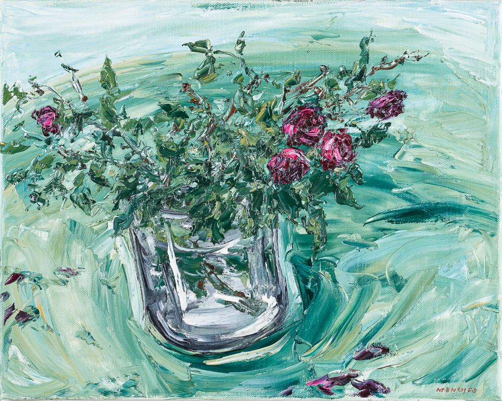 Ohne Titel (Bauernrosen II), 1997, Öl auf Leinwand, 40 × 50 cm