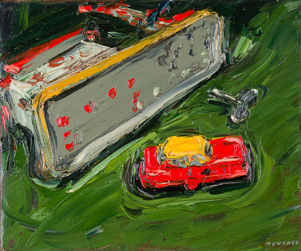 Ohne Titel (Blechspielzeug II), 1996, Öl auf Leinwand, 30 × 35 cm