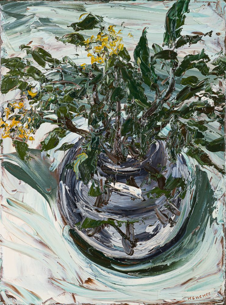 Ohne Titel (Blühende Zweige vom Laaerberg), 1997, Öl auf Leinwand, 40 × 30 cm