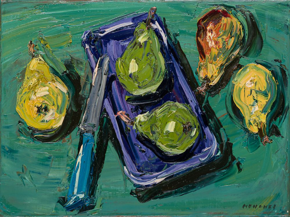 Ohne Titel (Fünf Birnen), 2001, Öl auf Leinwand, 30 × 40 cm