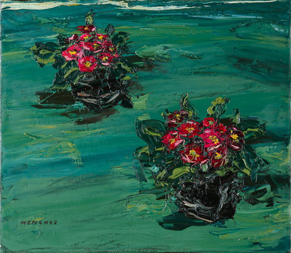 Ohne Titel (Primeln), 1998, Öl auf Leinwand, 35 × 40 cm