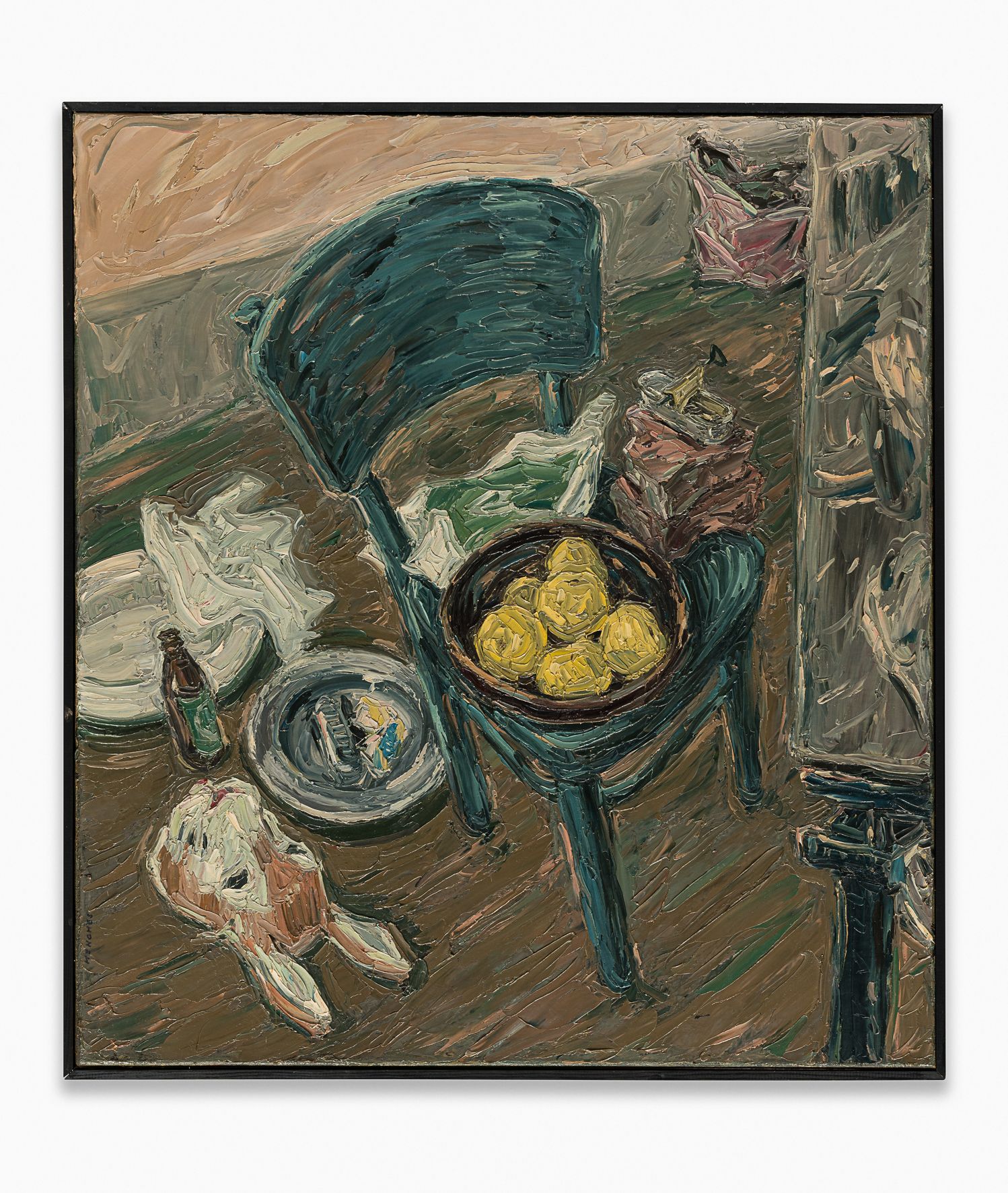 Stillleben mit Maske, 1985, Öl auf Leinwand, ca. 110 × 90 cm